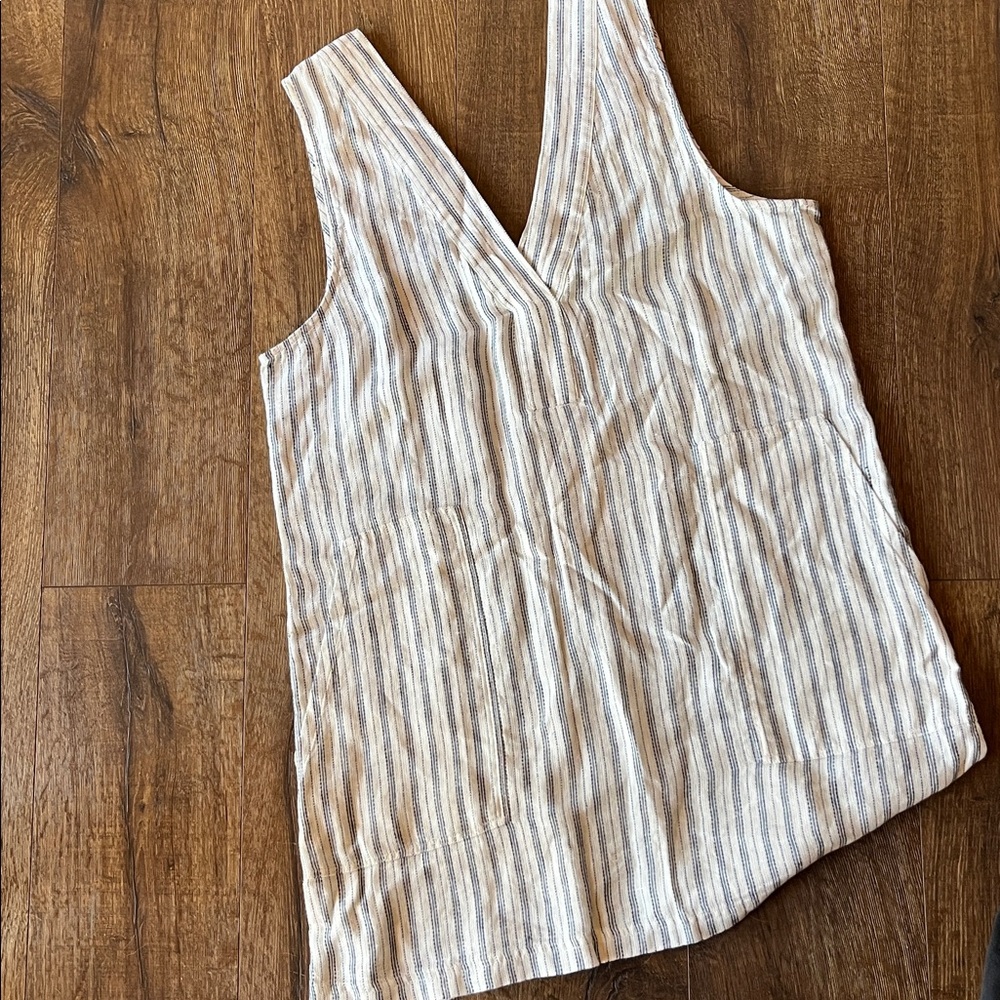 Striped Sleeveless V on front and back. FAHERTY  Linen dress.
